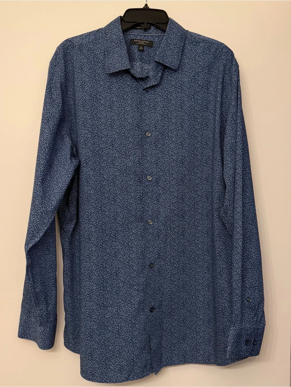Banana Republic Navy Blue Micro-Print Long Sleeve Button-Up Shirt